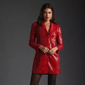 Anthropologie Red Sequin Blazer